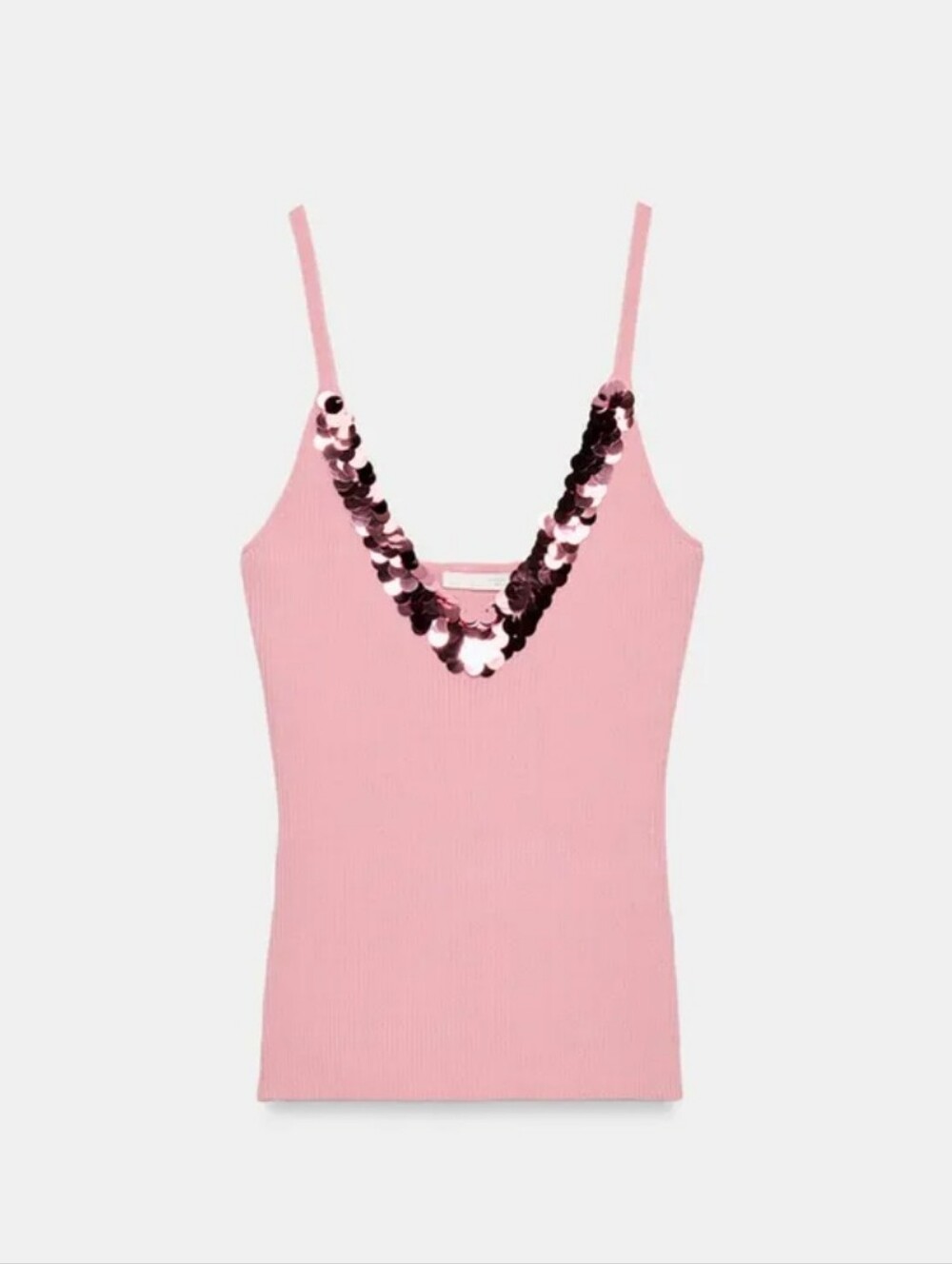 Zara Pink Sequin V-Neck Ribbed Tank Top